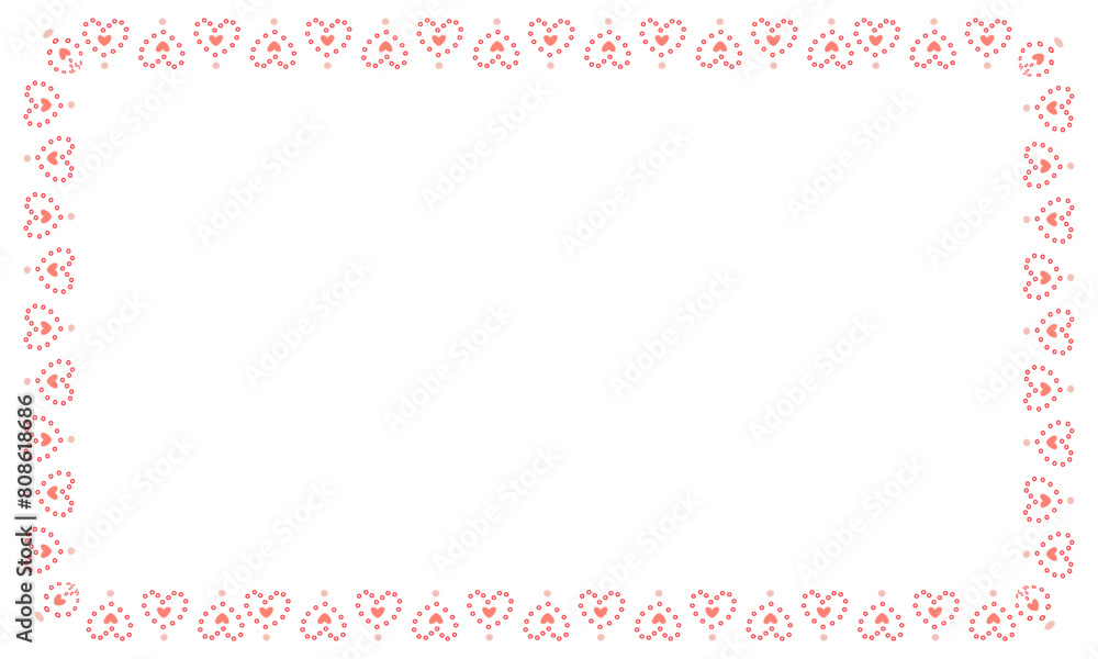 Hand drawn hearts border and frame on white background Hand drawn hearts border and frame on white background