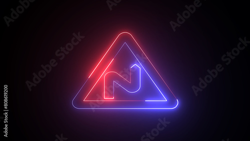 UK road sign. a neon triangular road caution sign. Triangle warning road sign photo
