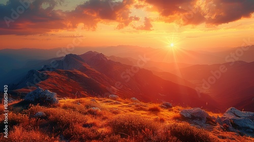 Peak Performance: Sun Ascends Over Mountain Peaks © Dawna