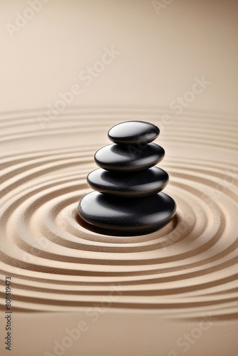 Zen Stones With Lines On Sand  Spa Therapy  Purity harmony And Balance Concept