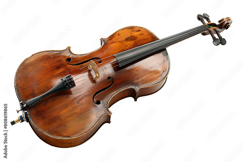 Fototapeta premium Cello with bow on isolated transparent background