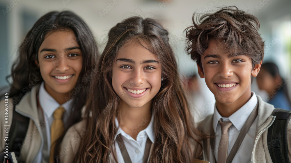 Indian school girl and boys students holding books, clear facial features, white background,generative ai Indian school girl and boys students holding books, clear facial features, white background,generative ai