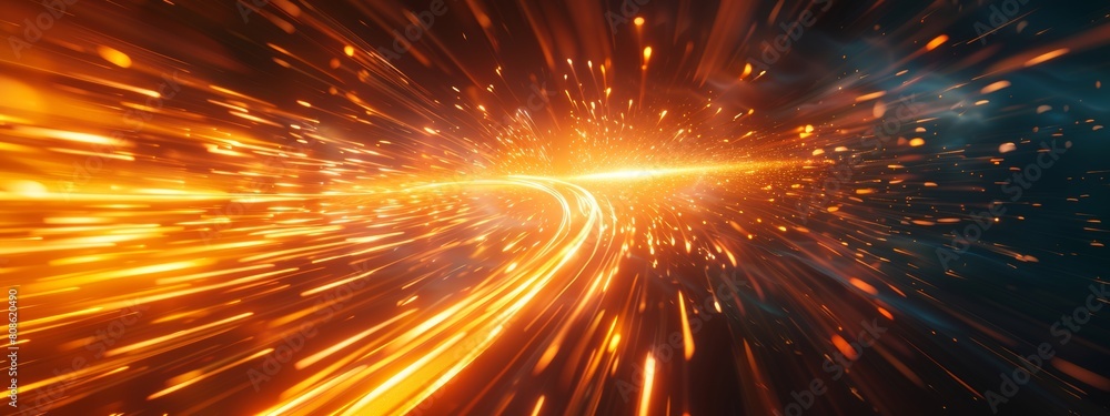 A vibrant illustration with a single, bold line exploding outwards in a ...