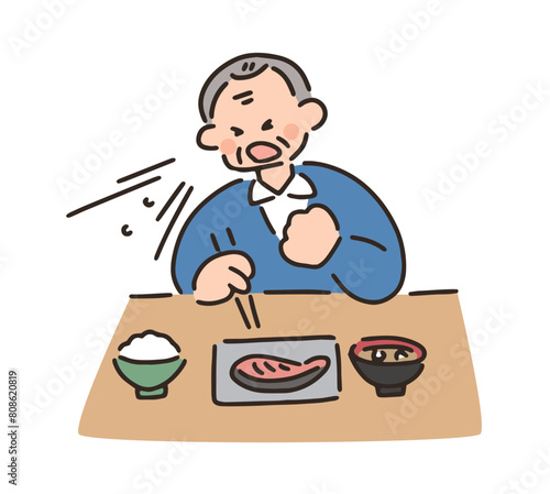 食事中にむせるシニア男性のイラスト