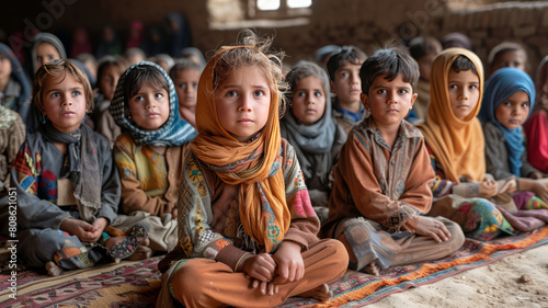 children studying in school in rural sindh, pakistan,generative ai