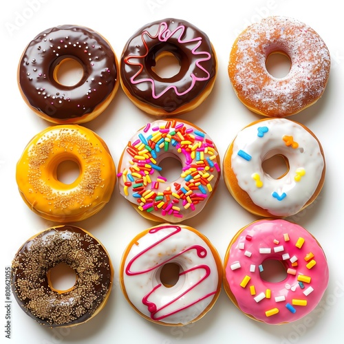 A variety of delicious donuts, including chocolate, glazed, and sprinkle.