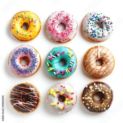 A variety of delicious donuts, including chocolate, glazed, and sprinkles.