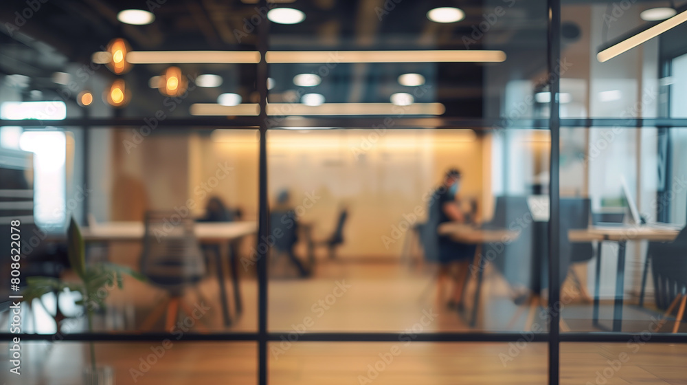 Blurred office with people working behind glass wall Blurred office with people working behind glass wall