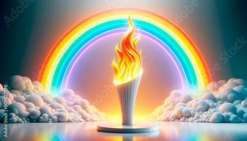 vibrant torch set against a majestic rainbow backdrop, symbolizing hope, diversity, and unity. This powerful image is perfect for celebrating LGBT pride and inclusivity photo