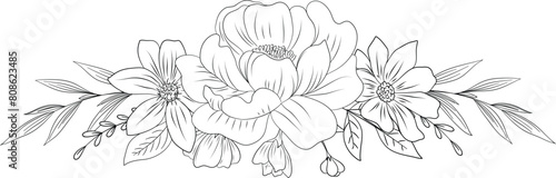 sketch of flowers and leaves, beautiful flower bouquet