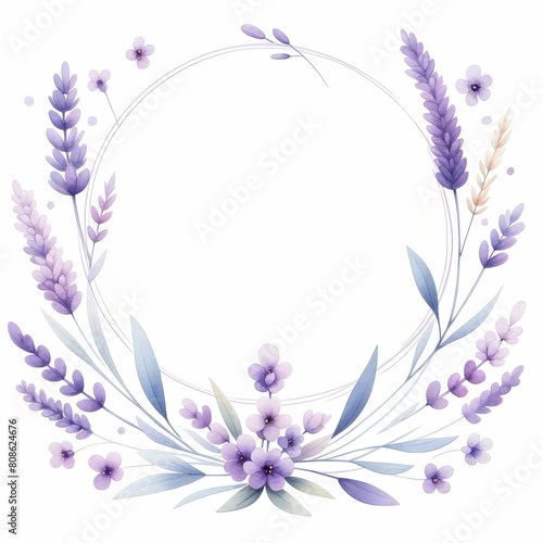 lavender themed frame or border for photos and text. watercolor illustration  Perfect for nursery art  simple clipart  single object  white color background. for greeting cards design  prints. 