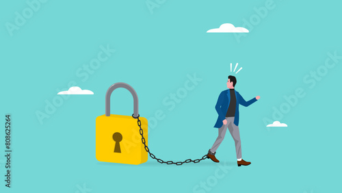 fixed mindset is an obstacle to success, businessman whose path was hampered because his feet were chained with padlocks