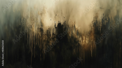 A painting of a forest with a lot of paint splatters