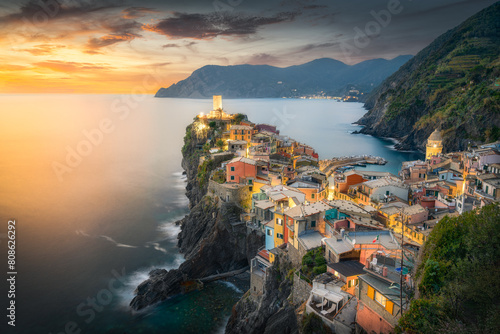 Picturesque Vernazza Village in Italy's Cinque Terre at Sunset