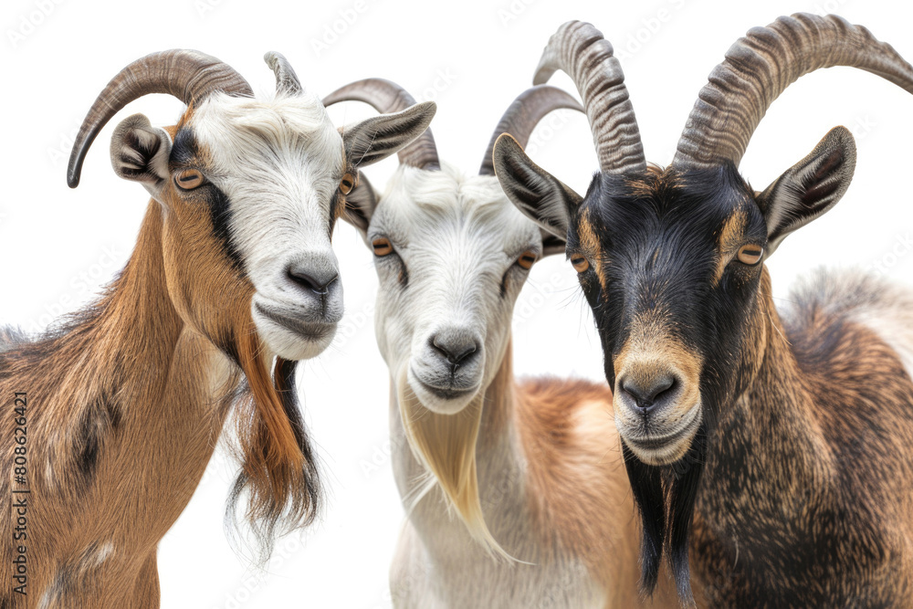 Three goats, horns intertwined