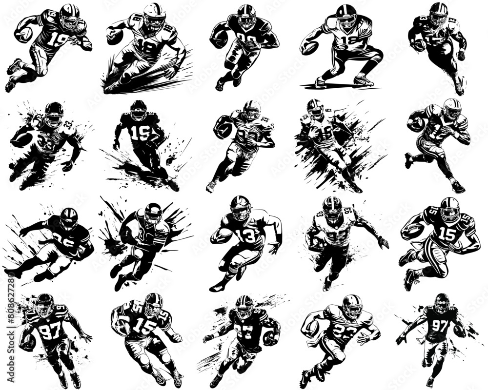 Φωτογραφία 20 american football players vector illustration for sublimation, print, laser c