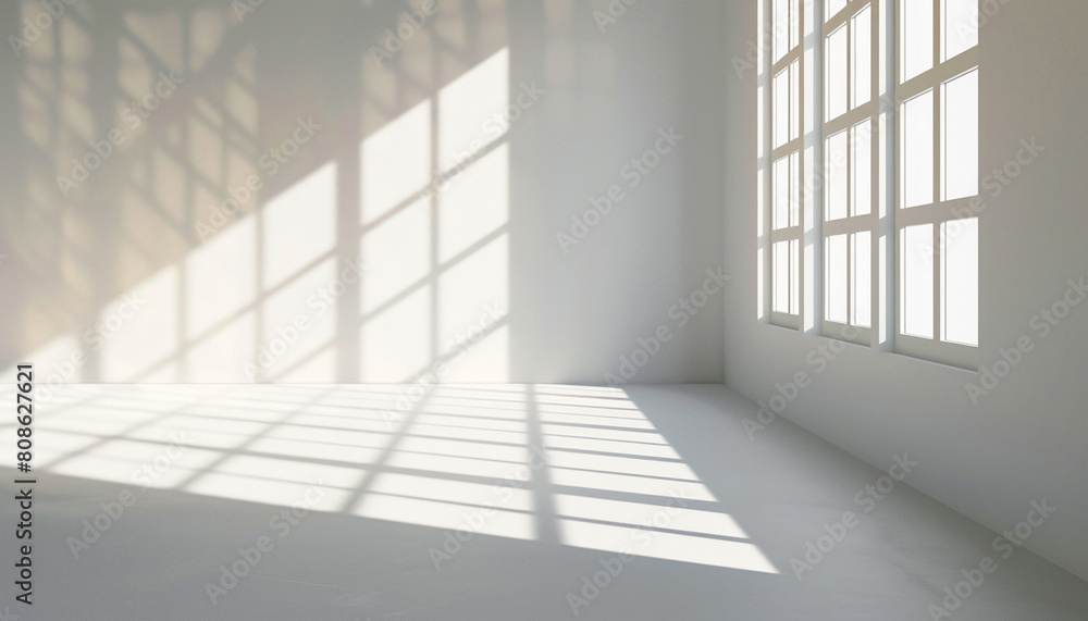 Empty white room with windows and sunlight - ai generative Empty white room with windows and sunlight - ai generative
