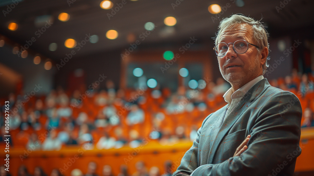 Obraz premium expert on law explaning his thoughts to auditorium,generative ai