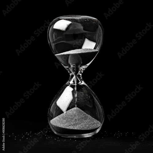 Hour glass isolated on black background, studio shot