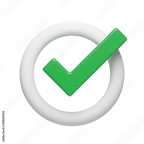 3D realistic green right check mark sign in circle. Yes or correct sign. Validation, approved concept, choice symbol, safe account, confirmed transaction three-dimensional vector minimal style