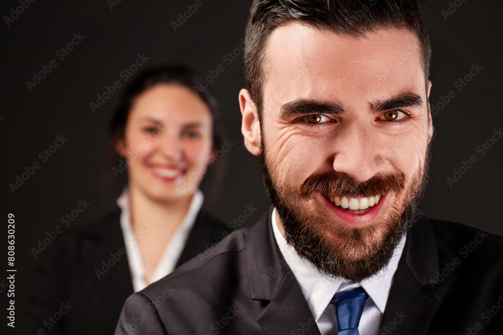 Professionals triumph in deal, laughing deceitfully Professionals triumph in deal, laughing deceitfully