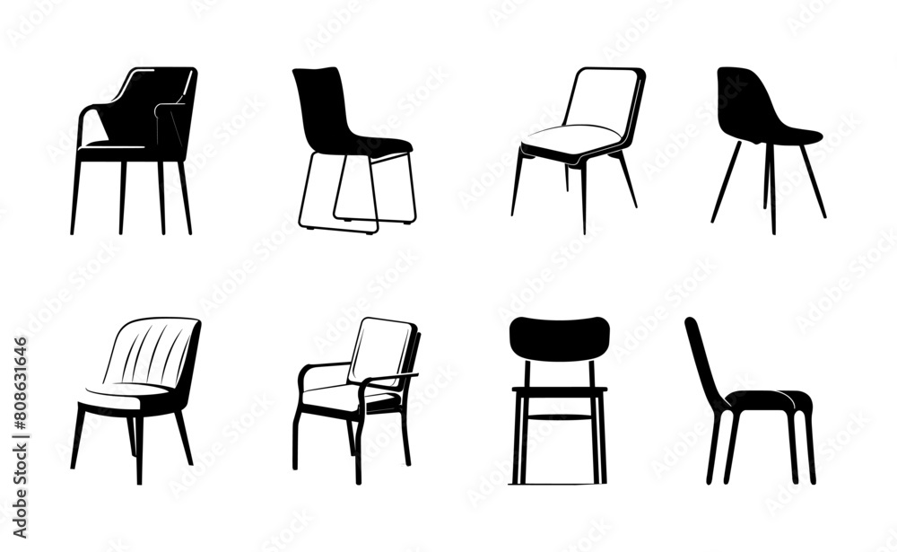 set of chair silhouettes, isolated background set of chair silhouettes, isolated background