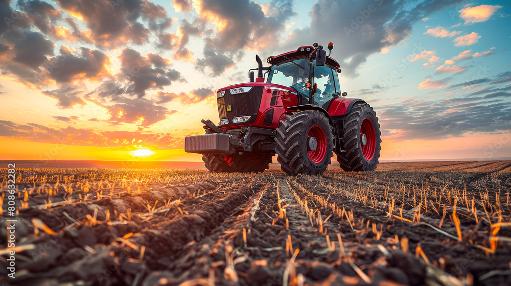 Farmer in Red Tractor Working in Field with Sky Background
Farmer in Red Tractor Working in Field with Sky Background
