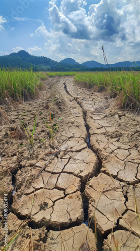 Paddy field areas that have dried up due to extreme weather changes due to the dry season