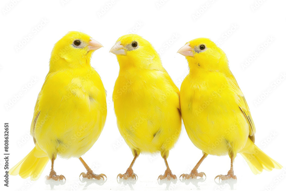 Three canaries, feathers sleek