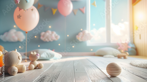 Dreamy Children's Room with Balloons and Wooden Toys