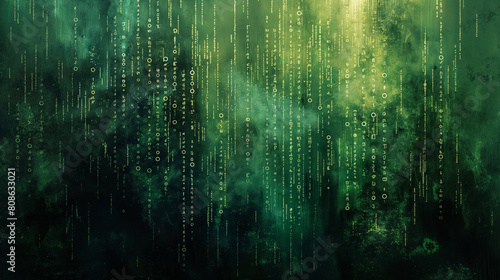 A green background with a series of numbers and letters