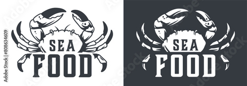 Monochrome emblem featuring a stylized crab for sea food. Ideal for logos, nautical themes and marine restaurant branding with modern design