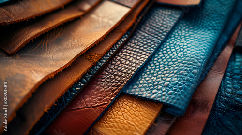 muestras de cuero de alta calidad en varios colores y texturas, photo