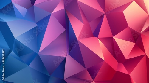 The background consists of an abstract geometric pattern with triangles.