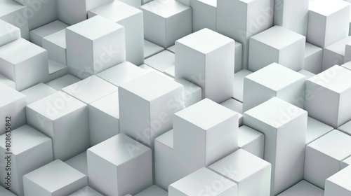 The design uses perspective effects to create the illusion of white cubes in modern form.