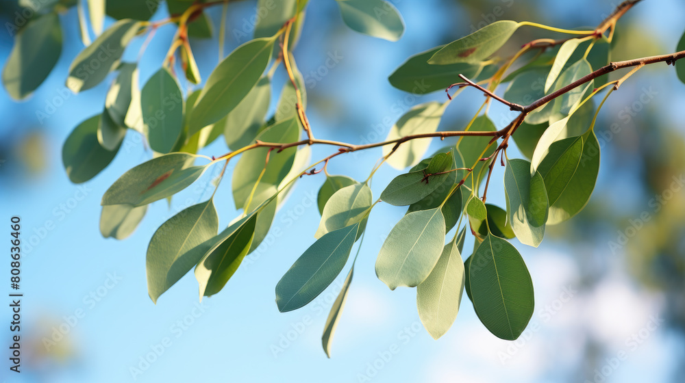 Fresh eucalyptus leaves on tree twig a green foliage Fresh eucalyptus leaves on tree twig a green foliage