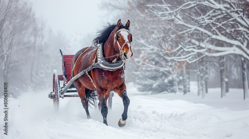 Clydesdale Horse Pulling Carriage Through Snow