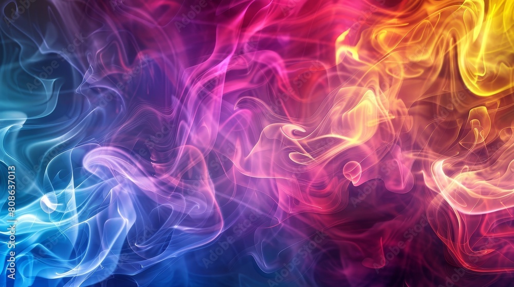 With transparent smoke on a colorful abstract modern background.