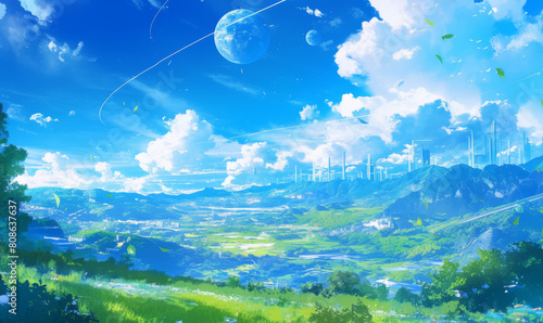 Beautiful scenery from a beautiful anime movie art style - background cel photo