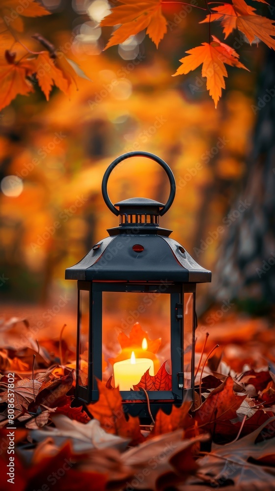 Lantern in autumn. Element of Halloween decoration.