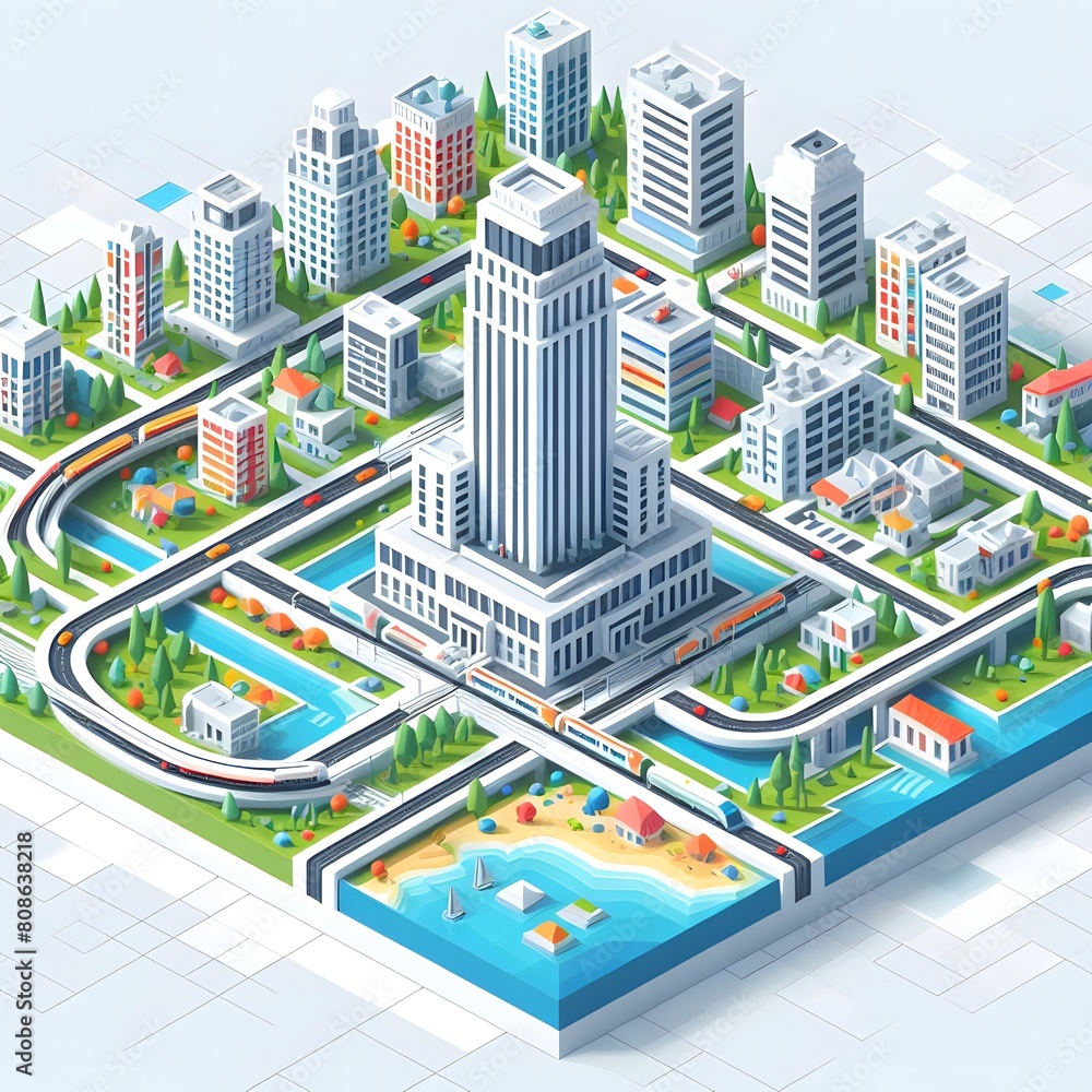 Small town with manufacturing offices, 3d houses and store buildings created 3d geometric design vector illustration. Abstract background. Famous abstract theme of modern city Shophouses of constructi