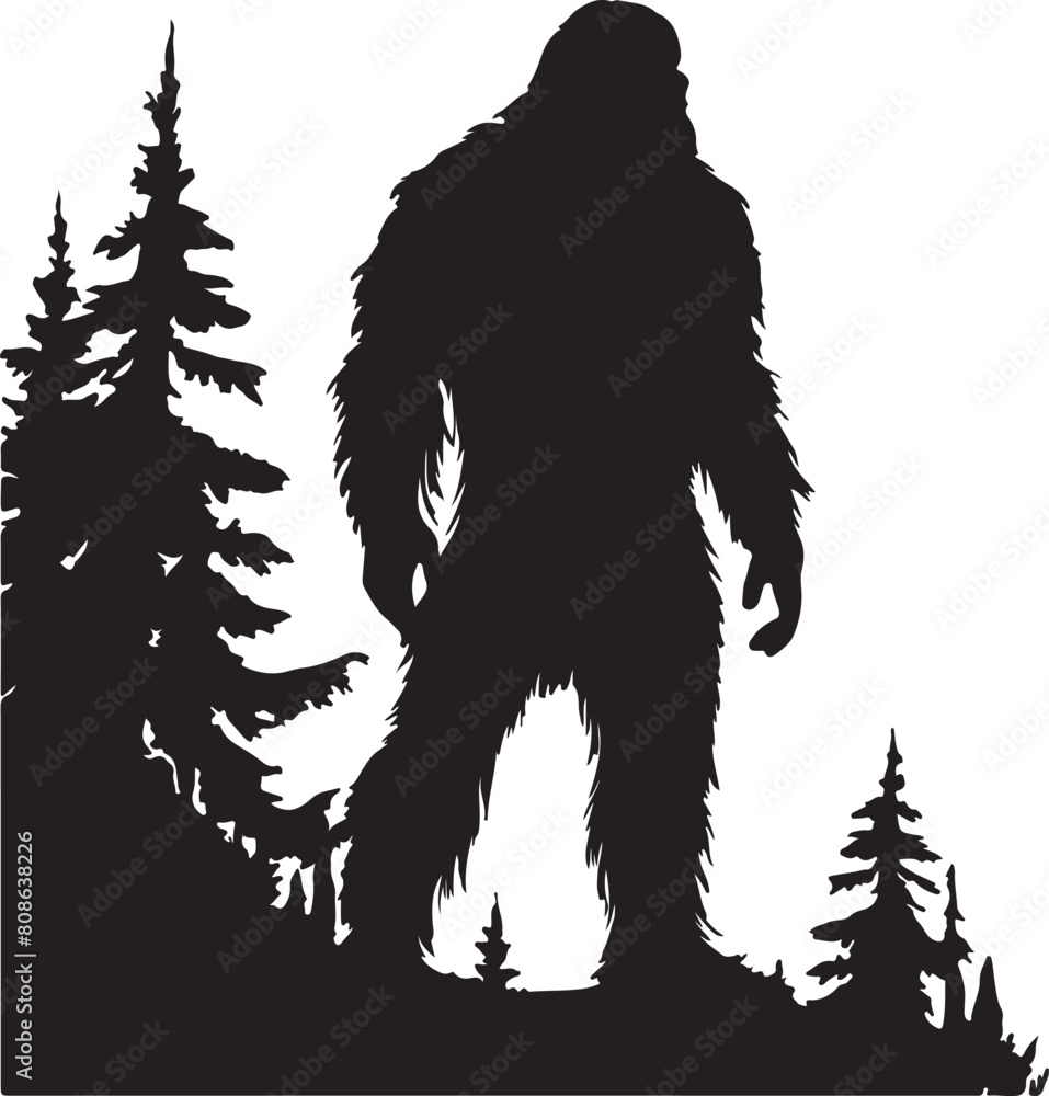 Bigfoot Silhouette Vector Illustration White Background Bigfoot Silhouette Vector Illustration White Background