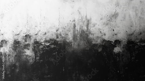 A black and white photo of a wall with a lot of paint splatters