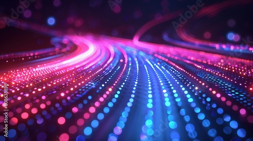 Data connection speed lines technology abstract background. Abstract background with glowing particles and depth of field