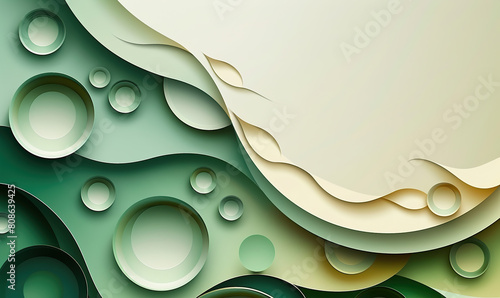 Vibrant abstract landscape with layered paper cut style shapes and circles  Generate AI