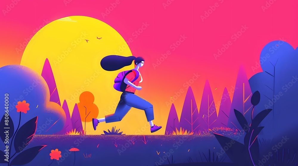 Tranquil Park Run: Joyful Woman Engaged in Serene Morning Exercise