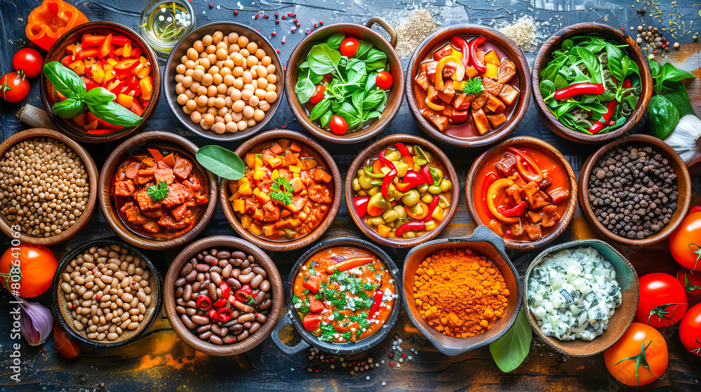 Vibrant display of various international dishes showcasing culinary diversity Vibrant display of various international dishes showcasing culinary diversity