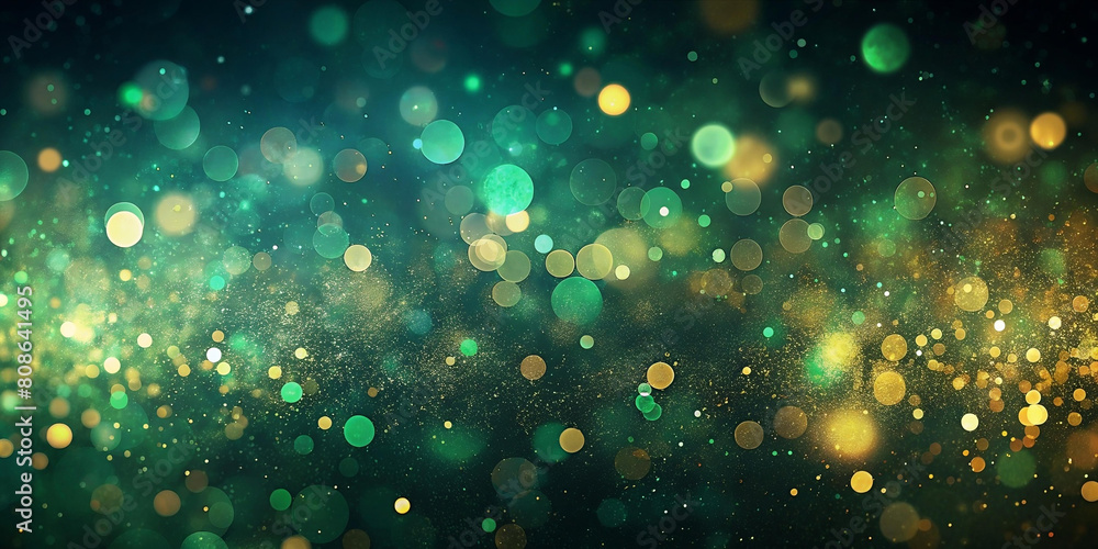 Abstract blur bokeh banner background. Gold bokeh on defocused emerald green background Abstract blur bokeh banner background. Gold bokeh on defocused emerald green background