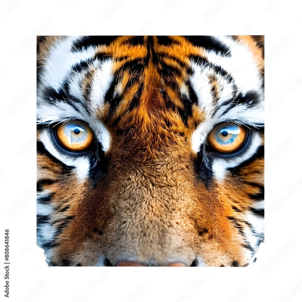 Eyes and face of a Bengal tiger on a white background.
The concept of saving endangered species.
