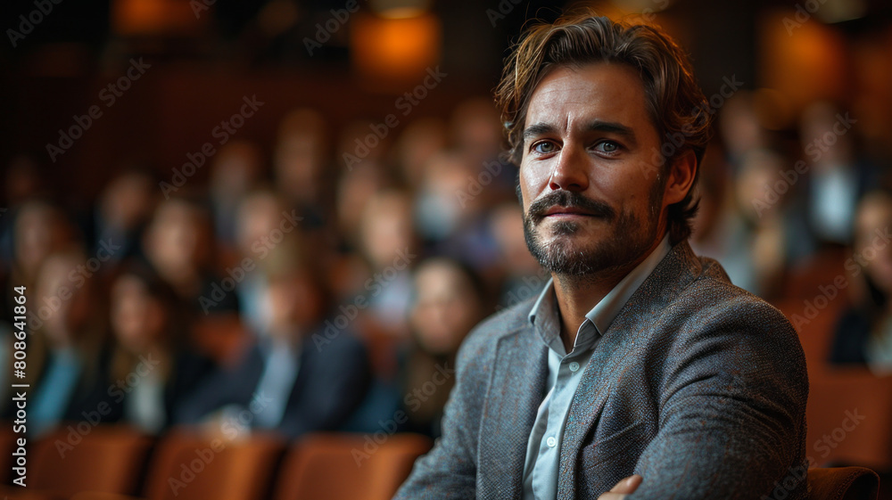 Fototapeta premium expert on law explaning his thoughts to auditorium,generative ai